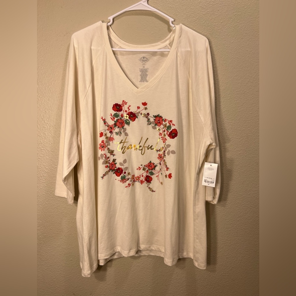 Size 2x/St John’s Bay Long Sleeve “Thankful” shirt/brand new with tags.